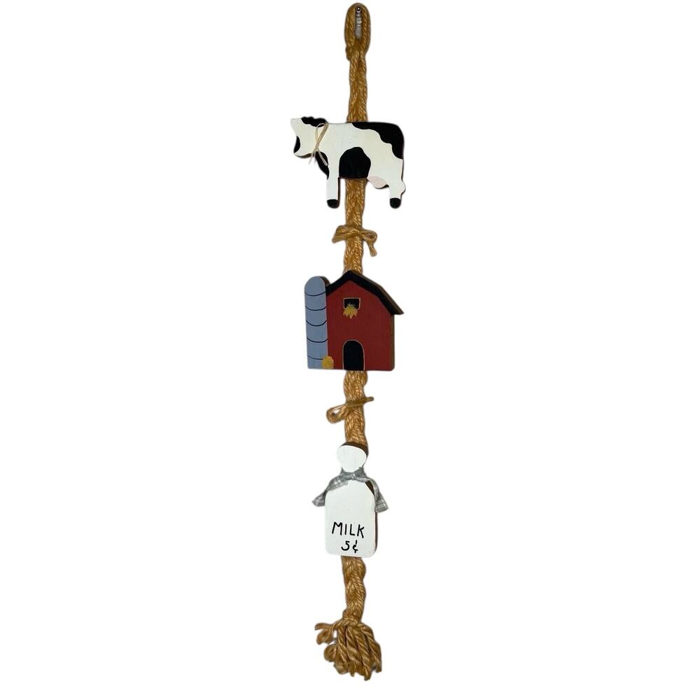 Vintage Rustic Farmhouse Wall Hanging Cow Barn Rope Kitchen Country Decor 32”